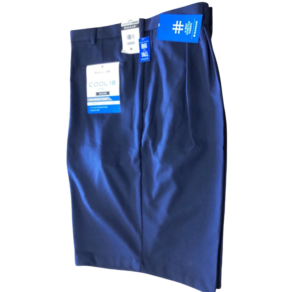 Haggar Cool 18 Pro Mens Big & Tall 50W  Navy Golf Shorts Expandable Waist
